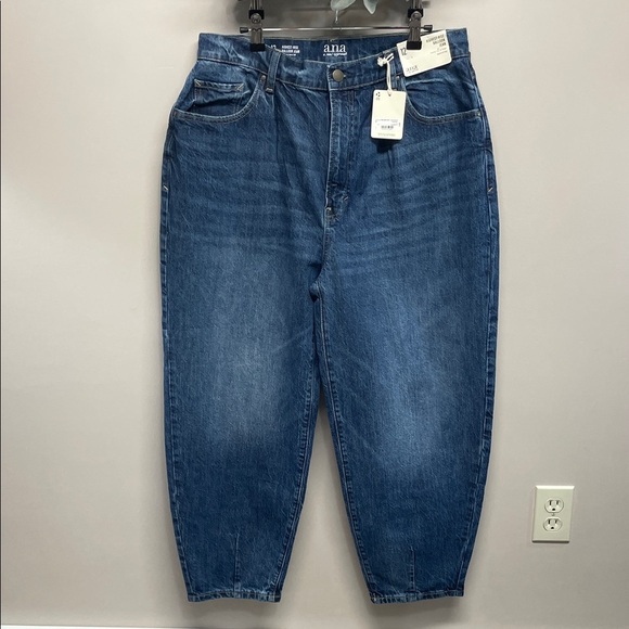 NWT a.n.a. Highest Rise Balloon Jean Dark Wash Denim Tapered Leg 12 - Picture 1 of 16